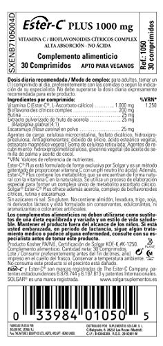 Solgar® Vitamina C Ester-C® Plus1000 mg para ayuda al sistema inmunitario - Envase de 30