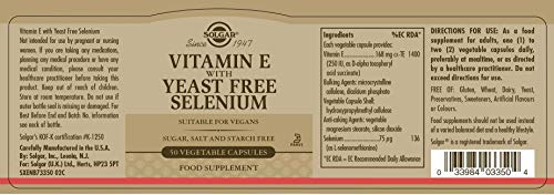 Solgar® Vitamina E con Selenio (sin levadura) para la protección de las células contra el daño oxidativo - 50 cápsulas vegetales