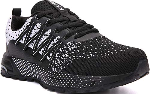 SOLLOMENSI Zapatillas de Deporte Hombres Mujer Running Zapatos para Correr Gimnasio Sneakers Deportivas Padel Transpirables Casual Montaña 42 EU H Negro Blanco