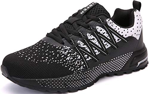 SOLLOMENSI Zapatillas de Deporte Hombres Mujer Running Zapatos para Correr Gimnasio Sneakers Deportivas Padel Transpirables Casual Montaña 42 EU H Negro Blanco