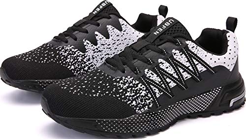 SOLLOMENSI Zapatillas de Deporte Hombres Mujer Running Zapatos para Correr Gimnasio Sneakers Deportivas Padel Transpirables Casual Montaña 42 EU H Negro Blanco