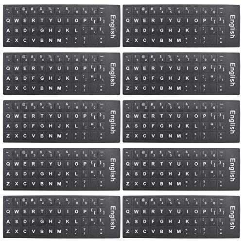 SOLUSTRE 10 pegatinas universales para teclado inglés de repuesto para teclados de teclado, para techos, fondo negro con letras blancas para ordenador, portátil, ordenador de sobremesa, etc.