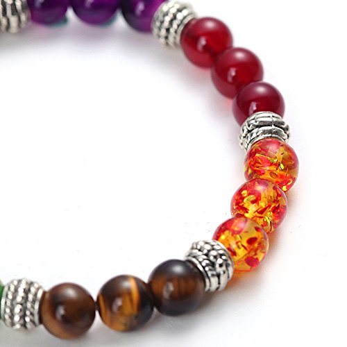 Sonew Pulsera de Cuentas de Lava 7 Chakras Cuerda elástica brazaletes de Pulseras de Cuentas de Yoga de Piedra Natural para Hombres Mujeres