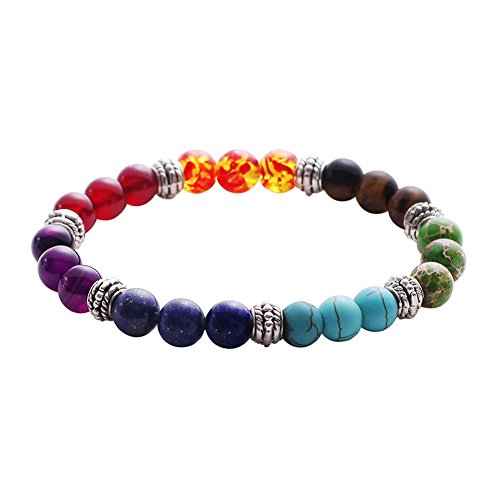 Sonew Pulsera de Cuentas de Lava 7 Chakras Cuerda elástica brazaletes de Pulseras de Cuentas de Yoga de Piedra Natural para Hombres Mujeres