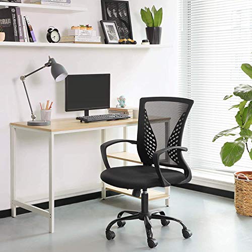 SONGMICS Silla de Malla, Silla de Oficina Giratoria, Regulable en Altura, Función de Inclinación, Respaldo y Asiento de Malla Transpirable, para Estudio de Oficina, Carga Máx. 120 kg, Negro OBN22BK