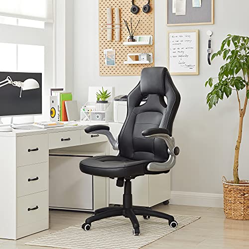 SONGMICS Silla de oficina ergonómica, Silla giratoria y de altura ajustable, Silla de estudio, con ruedas, Negro OBG62B