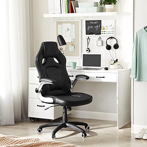 SONGMICS Silla de oficina ergonómica, Silla giratoria y de altura ajustable, Silla de estudio, con ruedas, Negro OBG62B