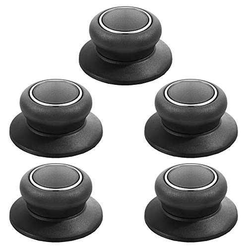 Sonku - Juego de 5 pomos para tapa de cocina universal para cacerola, hervidor de agua, tapa de cristal, color negro