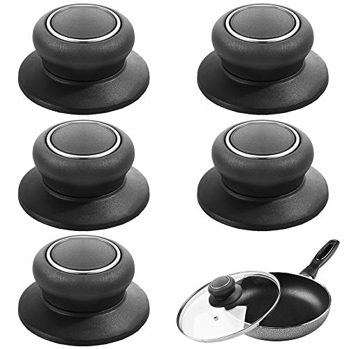 Sonku - Juego de 5 pomos para tapa de cocina universal para cacerola, hervidor de agua, tapa de cristal, color negro