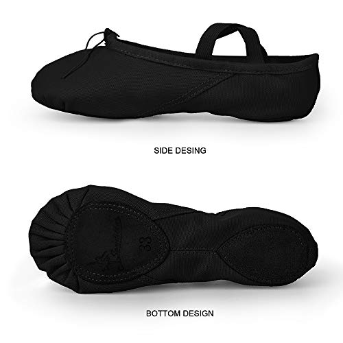 Soudittur Zapatillas Media Punta de Ballet - Calzado de Danza para Niña y Mujer Adultos Negras Suela Partida de Cuero Tallas 34