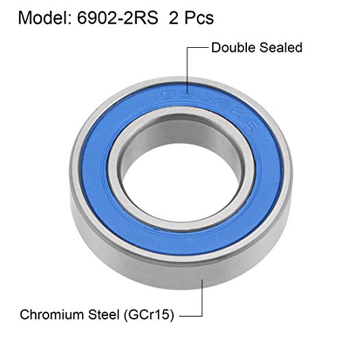 sourcing map Rodamientos de Bolas, 2x Cojinetes de bolas de Ranura Profunda 6902-2RS, 15x28x7mm Rodamiento de Doble Sellado, de Acero, Azul para Roller Skate, Equipo Mecánico