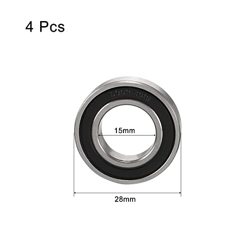 sourcing map Rodamientos de Bolas, 4x Cojinetes de bolas de Ranura Profunda 6902-2RS, 15x28x7mm Rodamiento de Doble Sellado, de Acero, para Roller Skate, Equipo Mecánico, Instrumentos Eléctrico