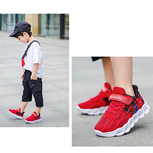 Spider Kid Niños Niñas Zapatos LED Zapatillas con luz Deportivas Bajas Destellos for niños Que Brillan intensamente Malla Tejida voladora Brillantes Transpirables Correr (Color : Red, Size : 29 EU)