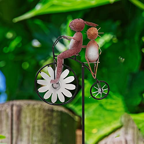 Spinner de viento de metal para bicicletas, decoración de jardín con ruedas de viento de bicicleta de animales vintage, spinner de viento de adorno para patio y jardín
