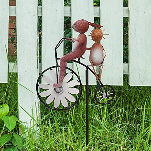 Spinner de viento de metal para bicicletas, decoración de jardín con ruedas de viento de bicicleta de animales vintage, spinner de viento de adorno para patio y jardín