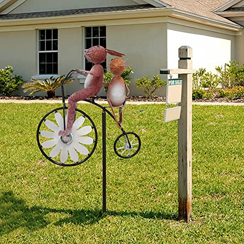 Spinner de viento de metal para bicicletas, decoración de jardín con ruedas de viento de bicicleta de animales vintage, spinner de viento de adorno para patio y jardín