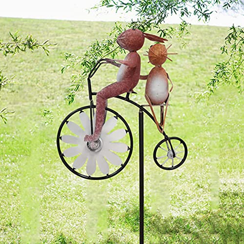 Spinner de viento de metal para bicicletas, decoración de jardín con ruedas de viento de bicicleta de animales vintage, spinner de viento de adorno para patio y jardín