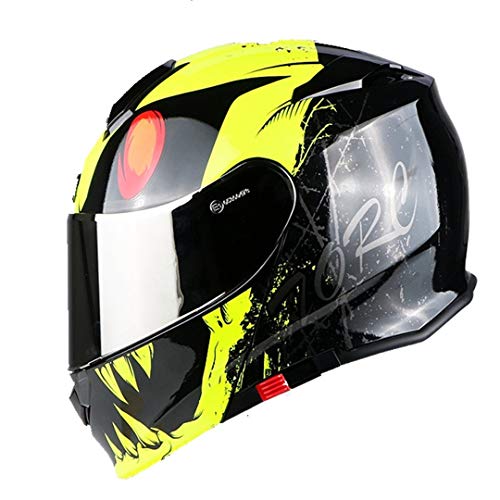 Sportinents 1 Unids Dual Visor Flip Up Casco Modular Cara Completa Motocross Head Protección Casco Yellow Monster L