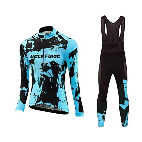 Sports Wear Maillot de Ciclismo de Mangas Largas Invierno Thermal Fleece con Culotes para Mujer, Sets Ropa Ciclismo, Trajes de Ropa de Bicicleta Forro de Lana Térmico Cálido