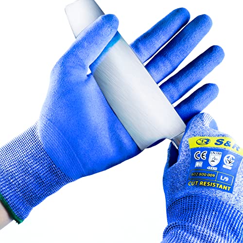 S&R Guantes Anticortes de Nivel 5 de EN 388-1 par - talla L / 9 - Guantes para trabajar con seguridad en la cocina/jardín