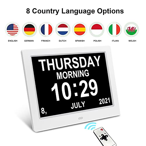 SSA Despertador digital de 8 pulgadas, reloj de día para demencia, legibilidad débil, personas mayores, personas con poca visión y alzheimer, reloj digital, calendario para personas mayores.
