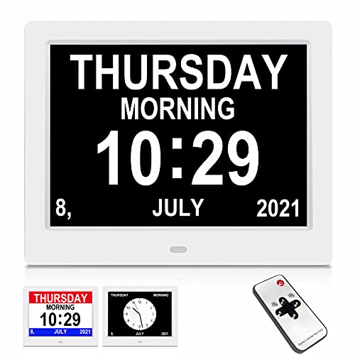 SSA Despertador digital de 8 pulgadas, reloj de día para demencia, legibilidad débil, personas mayores, personas con poca visión y alzheimer, reloj digital, calendario para personas mayores.