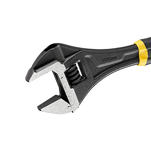 Stanley FMHT13128-0 FatMax-Llave Inglesa Ajustable (12", Bimaterial, con función de Apertura rápida, Medidas métricas y Pulgadas, Orificio para Colgar), Negro y Amarillo