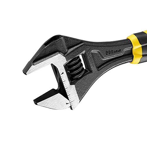 Stanley STA013126 FatMax-Llave Inglesa Ajustable (8", Bimaterial, con función de Apertura rápida, Medidas métricas y en Pulgadas, Orificio para Colgar), Negro y Amarillo