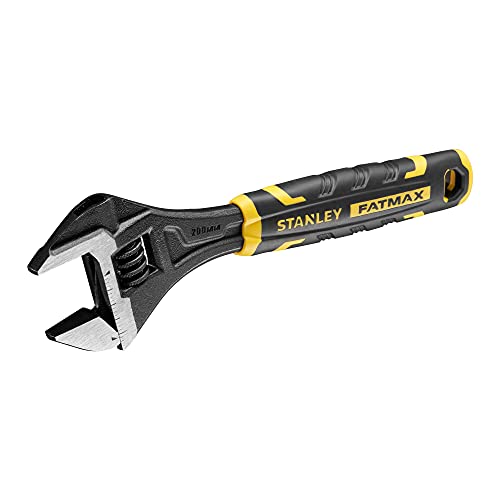 Stanley STA013126 FatMax-Llave Inglesa Ajustable (8", Bimaterial, con función de Apertura rápida, Medidas métricas y en Pulgadas, Orificio para Colgar), Negro y Amarillo