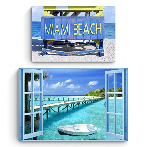 Startonight Cuadro en Lienzo | Playa | Ventana al Paraíso y Miami Beach | Compre uno y Obtenga Dos