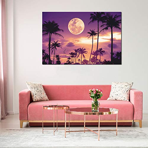 Startonight Cuadro Moderno en Lienzo - Noche Púrpura en Miami - Pintura Paisaje para Salon Decoración Grande 80 x 120 cm