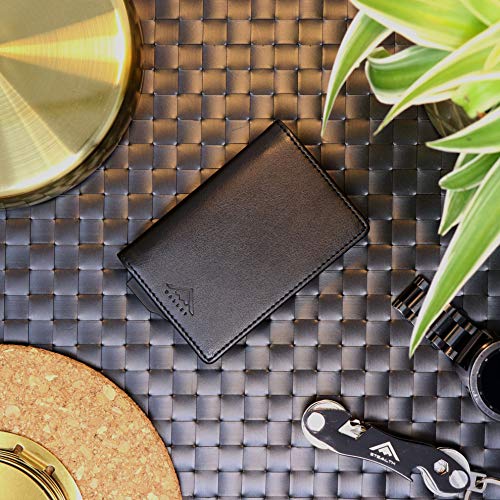 STEALTH WALLET Minimalista Portatarjetas RFID - Carteras de Tarjetas de Crédito Metálicas Delgadas y Livianas con Protección de Bloque NFC (Plata con Cuero Negro)