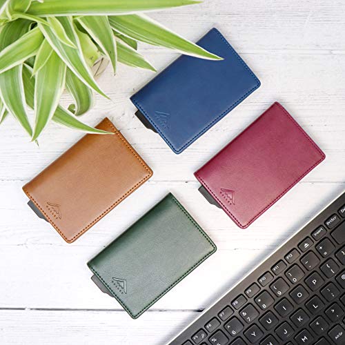 STEALTH WALLET Minimalista Portatarjetas RFID - Carteras de Tarjetas de Crédito Metálicas Delgadas y Livianas con Protección de Bloque NFC (Plata con Cuero Negro)