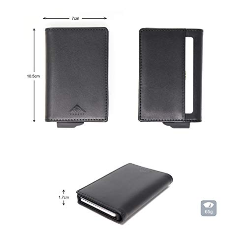 STEALTH WALLET Minimalista Portatarjetas RFID - Carteras de Tarjetas de Crédito Metálicas Delgadas y Livianas con Protección de Bloque NFC (Plata con Cuero Negro)