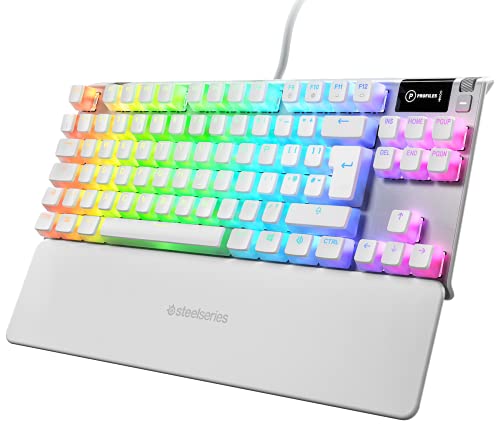 SteelSeries Apex 7 TKL Ghost - Teclado mecánico para Gaming - Pantalla Inteligente OLED - Lineal y silencioso - Teclas de Doble inyección PBT Estilo Pudding - Teclado Inglesa (QWERTY)