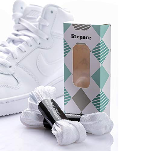 Stepace 2 Pares - Cordones Planos Para Zapatos, 8mm de Ancho, Cordones Premium de Reemplazo para Zapatillas, Atletismo, Zapatos Casuales Blanco 140cm