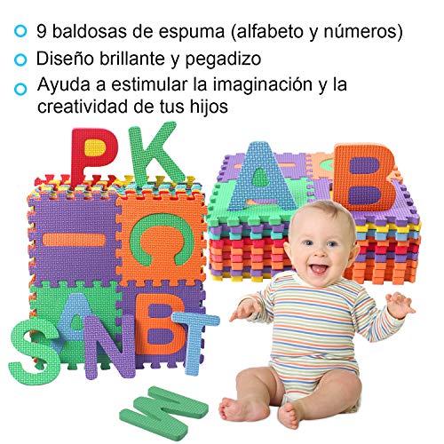 StillCool Alfombra Puzzle Niños de Letras Puzzle Estera de Juguete de Espuma Sólida 15cm * 15cm,36 Piezas de Goma Espuma Suave Eva alfombras de Numeros 0 al 9 y 26 Letras (A-Z) para Niños Bebe