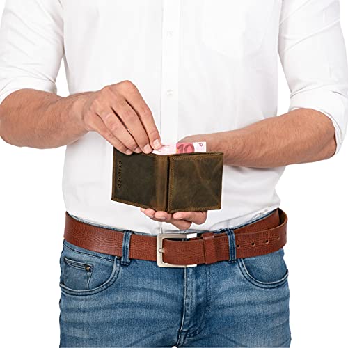 STILORD 'Cody' Mini Monedero Cuero con Compartimento para Billetes Mini Billetera Hombre Piel Vintage Organizador Pequeña con Cremallera Slim Wallet, Color:marrón - Medio