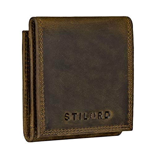 STILORD 'Cody' Mini Monedero Cuero con Compartimento para Billetes Mini Billetera Hombre Piel Vintage Organizador Pequeña con Cremallera Slim Wallet, Color:marrón - Medio