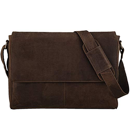 STILORD 'Oskar' Messenger Bag Piel Hombres Mujeres Bolso de Hombro del Ordenador portátil Bolso Bandolera de 15.6 Pulgadas de Cuero marrón, Color:marrón - Medio