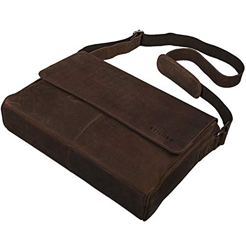 STILORD 'Oskar' Messenger Bag Piel Hombres Mujeres Bolso de Hombro del Ordenador portátil Bolso Bandolera de 15.6 Pulgadas de Cuero marrón, Color:marrón - Medio