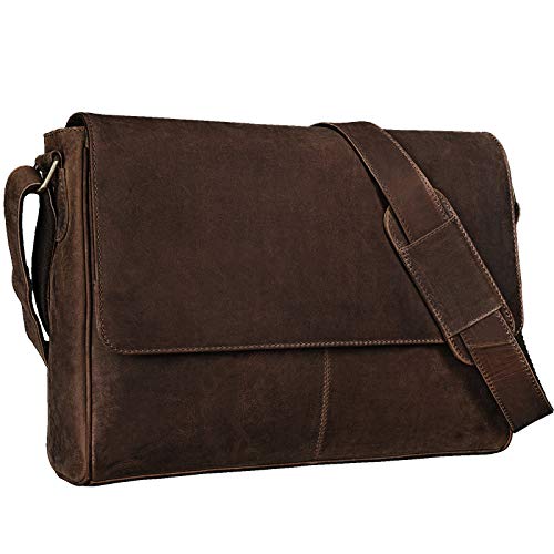 STILORD 'Oskar' Messenger Bag Piel Hombres Mujeres Bolso de Hombro del Ordenador portátil Bolso Bandolera de 15.6 Pulgadas de Cuero marrón, Color:marrón - Medio