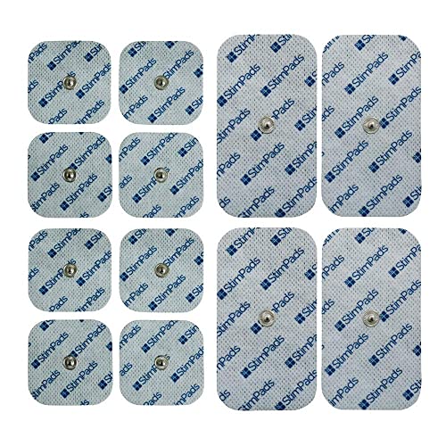 StimPads, Eco-Pack de 12 Unidades de Alto Rendimiento, electrodos TENS - EMS de Larga duración con Conector Universal Tipo Snap de 3.5mm (4 X 50X100mm y 8 X 45X45mm)