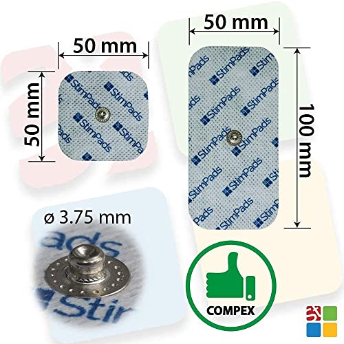 StimPads Electrodos para Compex*, Promopack con 12 electrodos (4 electrodos 50x100mm "UN Snap" y 8 electrodos 50x50mm). ¡Ahorra un 50% en comparación con los Originales!