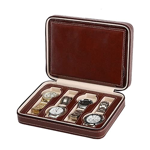 Storage Box Caja de reloj Caja de almacenamiento de cuero artificial Caja de cremallera for hombre portátil o (marrón) (Color : A, Size : One size)