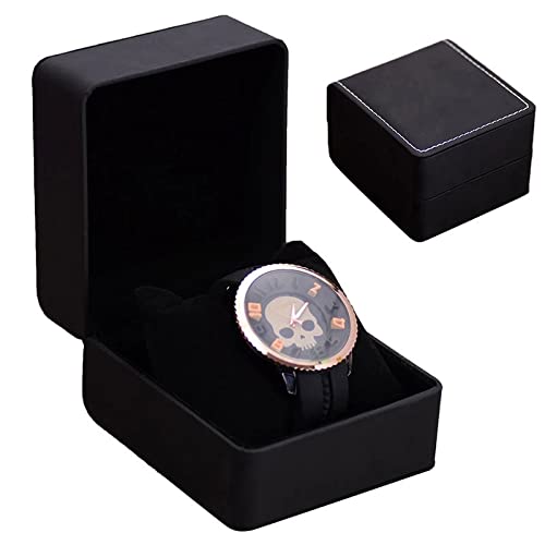 Storage Box Caja de reloj de cuero negro Pulsera Joyas de pantalla Caja de regalo Caja de regalo Caja de regalo de regalo portátil (Color : Black, Size : One size)