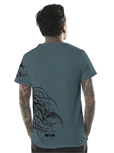 Street Habit Camiseta Skate Azul Turquesa Serigrafiada con diseño Medusa - Ropa de Festival para Hombre, Talla S