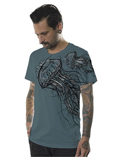 Street Habit Camiseta Skate Azul Turquesa Serigrafiada con diseño Medusa - Ropa de Festival para Hombre, Talla S