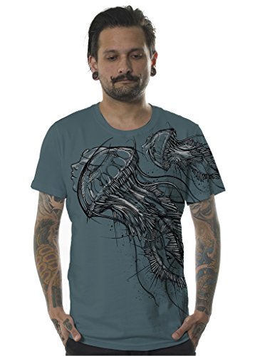 Street Habit Camiseta Skate Azul Turquesa Serigrafiada con diseño Medusa - Ropa de Festival para Hombre, Talla S