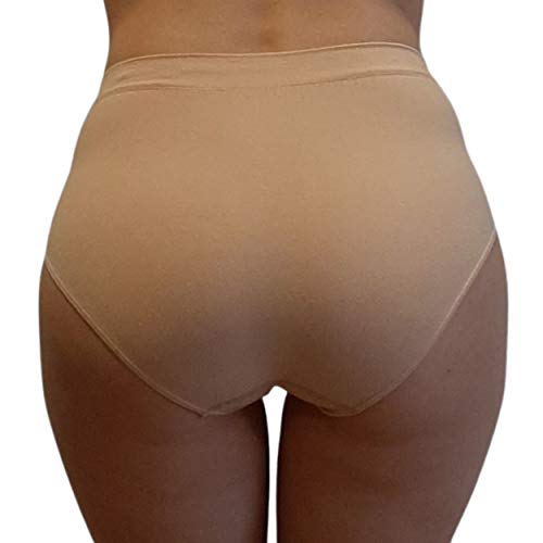 STV - Braguitas básicas de talla media sin costuras en los laterales, muy cómodas de llevar bajo la ropa, se pueden lavar a máquina., beige, L